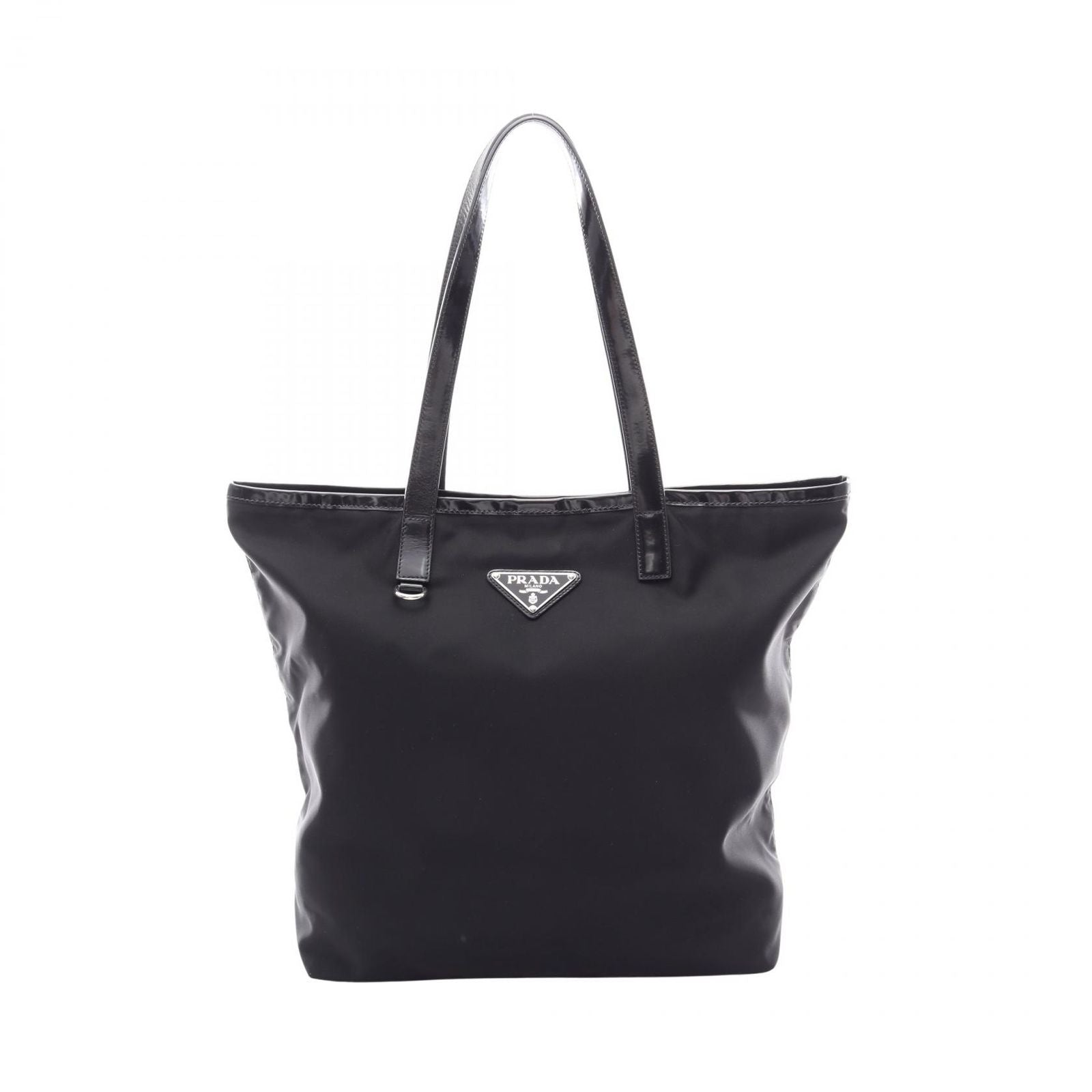Prada Tote Triangle Logo Black Nylon Leather Shoulder