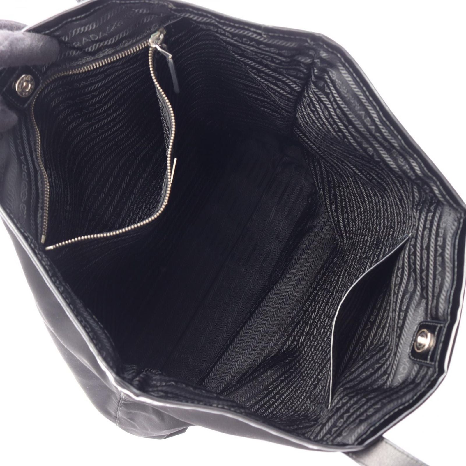 Prada Tote Triangle Logo Black Nylon Leather Shoulder — view 3