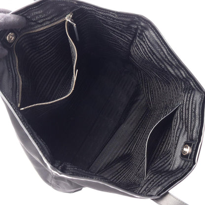 Prada Tote Triangle Logo Black Nylon Leather Shoulder — view 3
