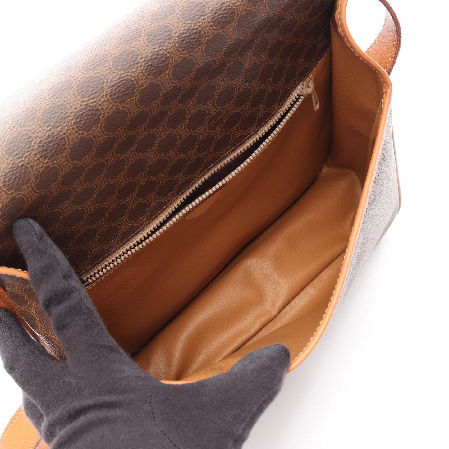 Celine Shoulder Bag Macadam Brown Canvas Leather — view 3