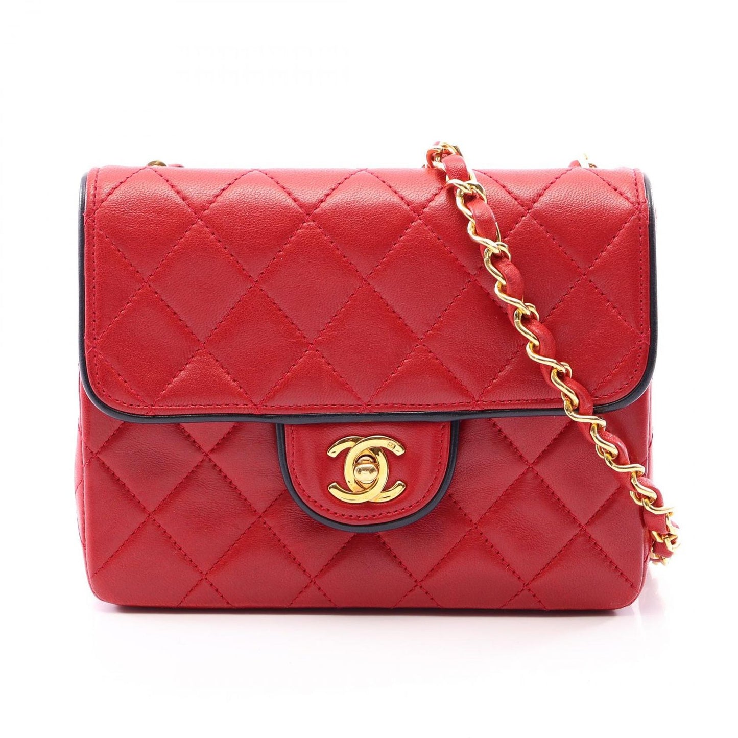 Chanel Shoulder Bag Mini Quilted Red Lambskin Chain