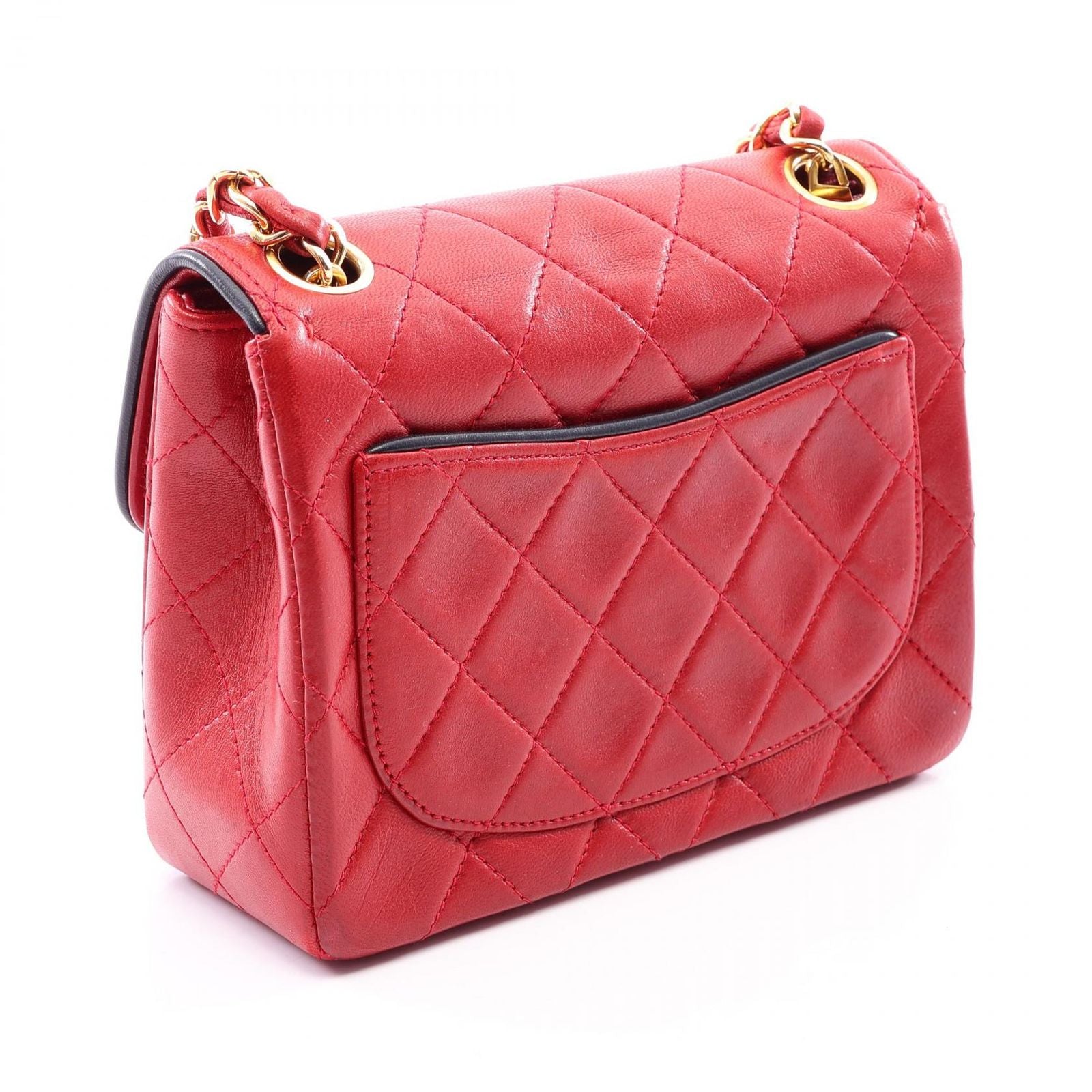 Chanel Shoulder Bag Mini Quilted Red Lambskin Chain — view 2