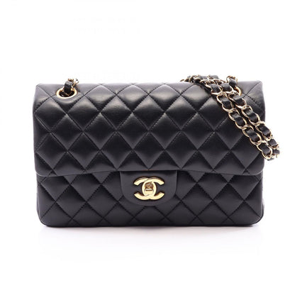 Chanel Shoulder Bag Quilted Double Flap Black Lambskin Chain