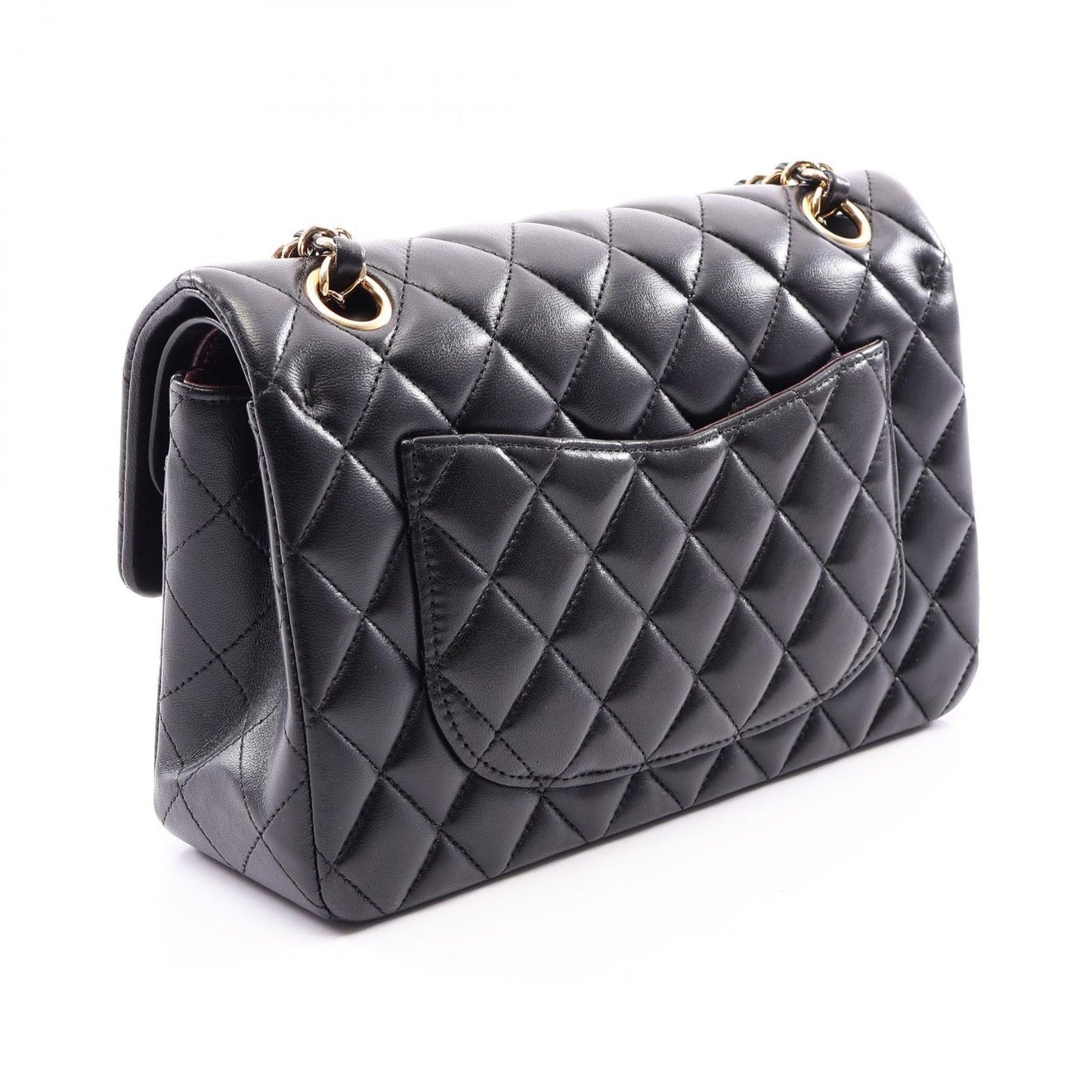 Chanel Shoulder Bag Quilted Double Flap Black Lambskin Chain — view 2