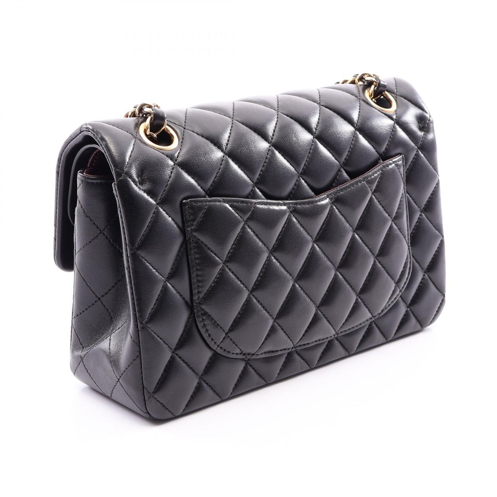 Chanel Shoulder Bag Quilted Double Flap Black Lambskin Chain — view 2