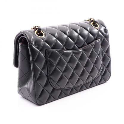 Chanel Shoulder Bag Quilted Double Flap Black Lambskin Chain — view 2