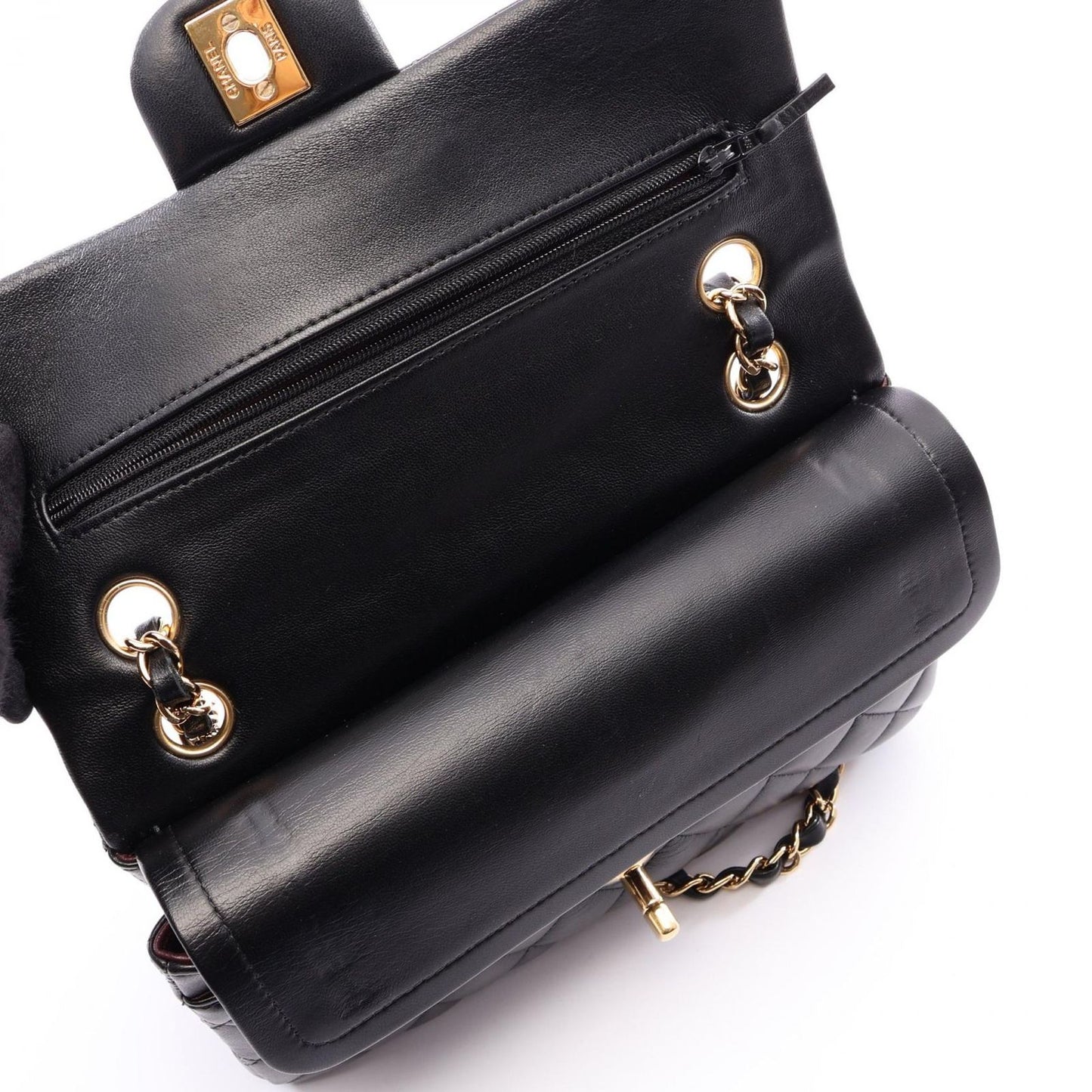 Chanel Shoulder Bag Quilted Double Flap Black Lambskin Chain — view 6