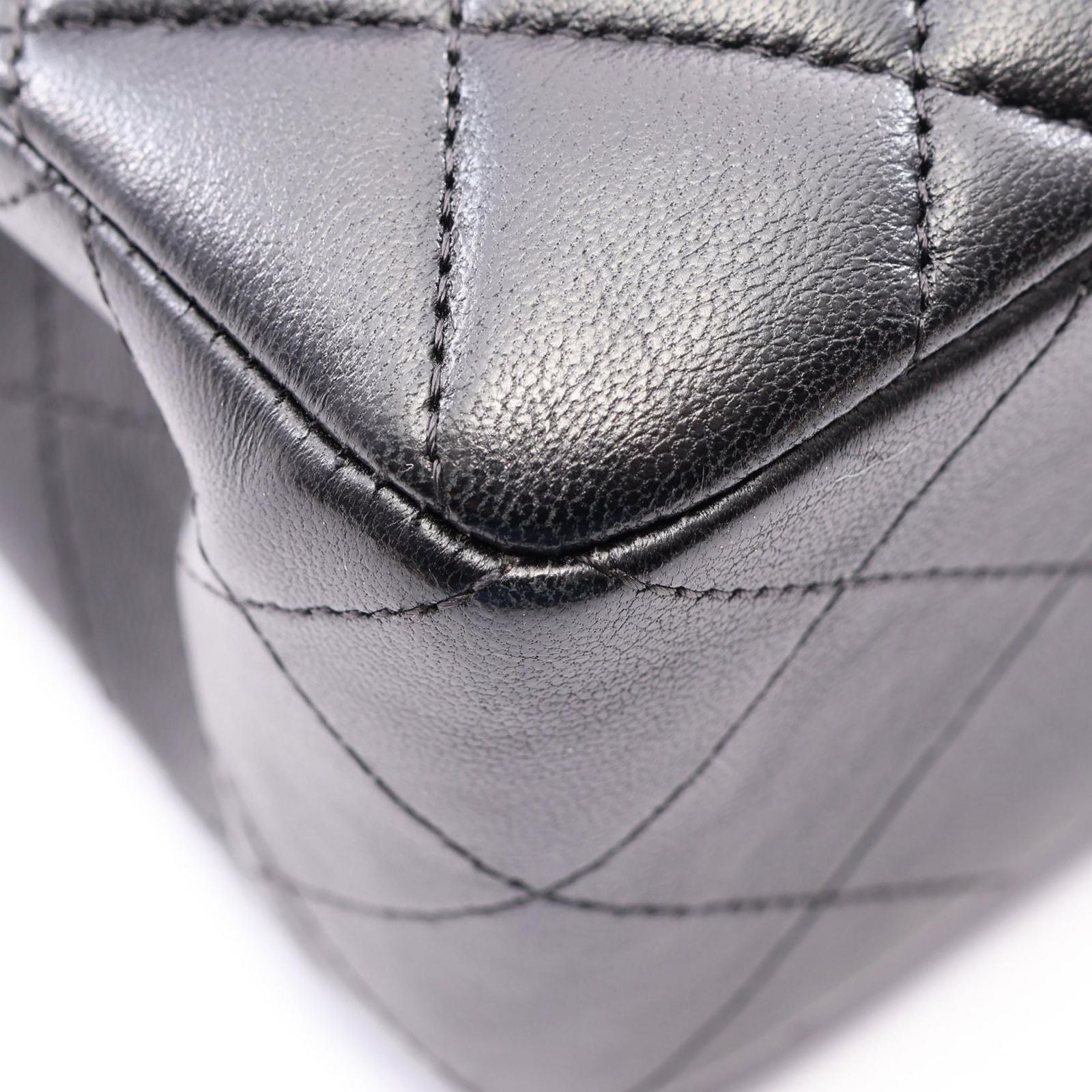 Chanel Shoulder Bag Quilted Double Flap Black Lambskin Chain — view 7