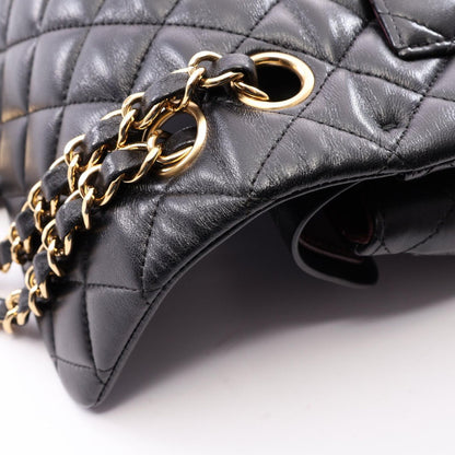 Chanel Shoulder Bag Quilted Double Flap Black Lambskin Chain — view 9