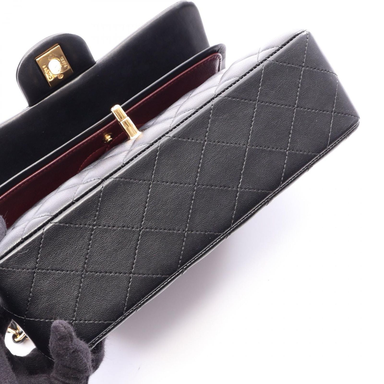 Chanel Shoulder Bag Quilted Double Flap Black Lambskin Chain — view 8