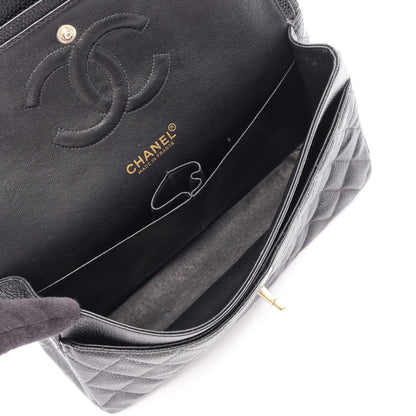 Chanel Shoulder Bag Quilted Double Flap Black Caviar Leather Chain — view 3
