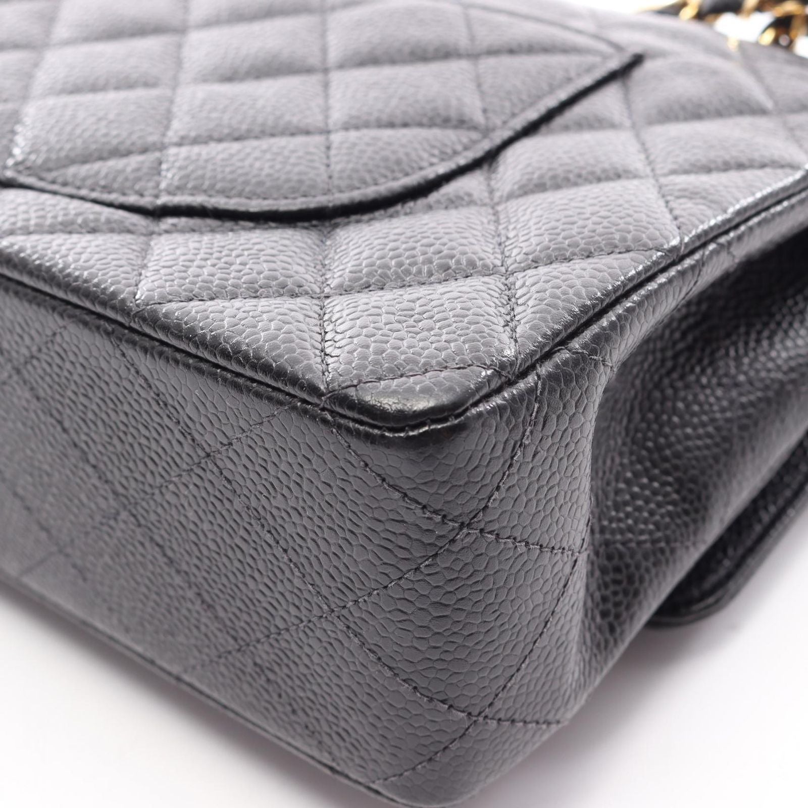 Chanel Shoulder Bag Quilted Double Flap Black Caviar Leather Chain — view 7