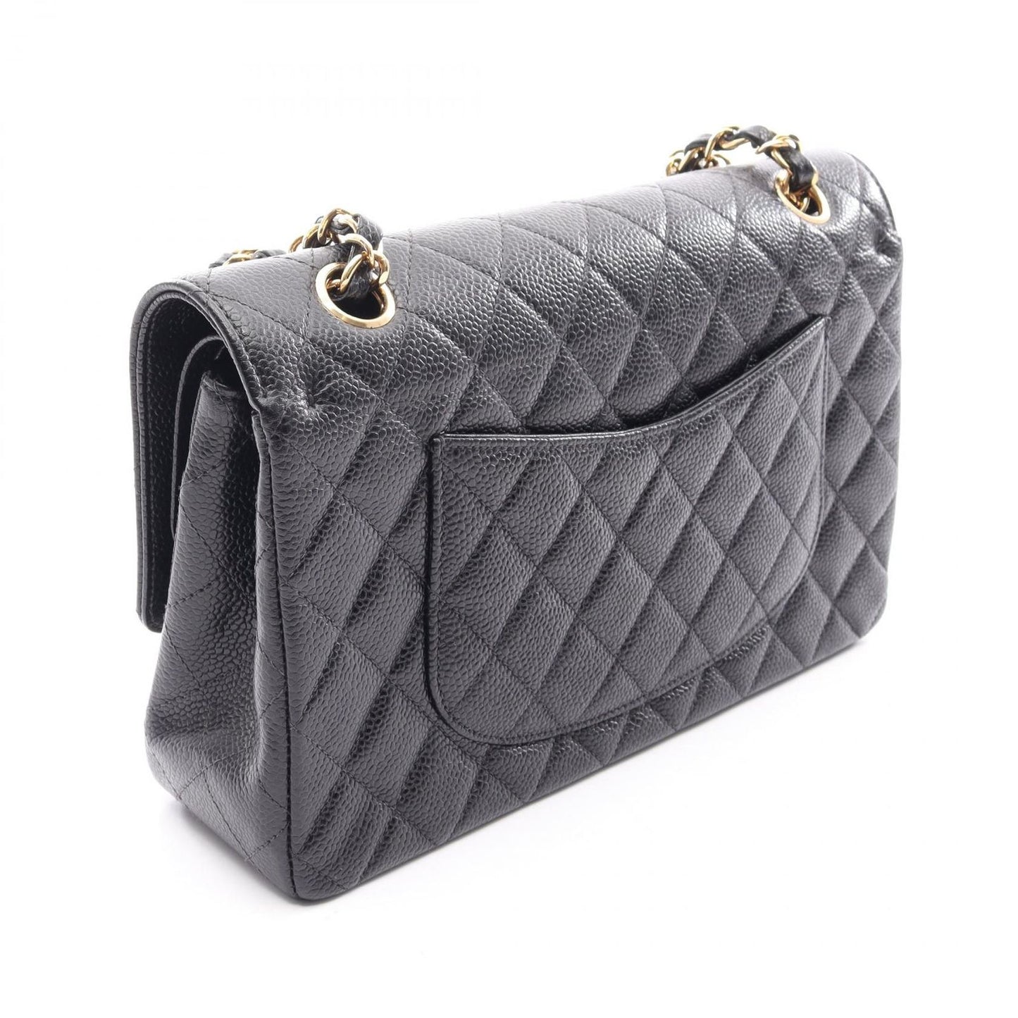 Chanel Shoulder Bag Quilted Double Flap Black Caviar Leather Chain — view 2
