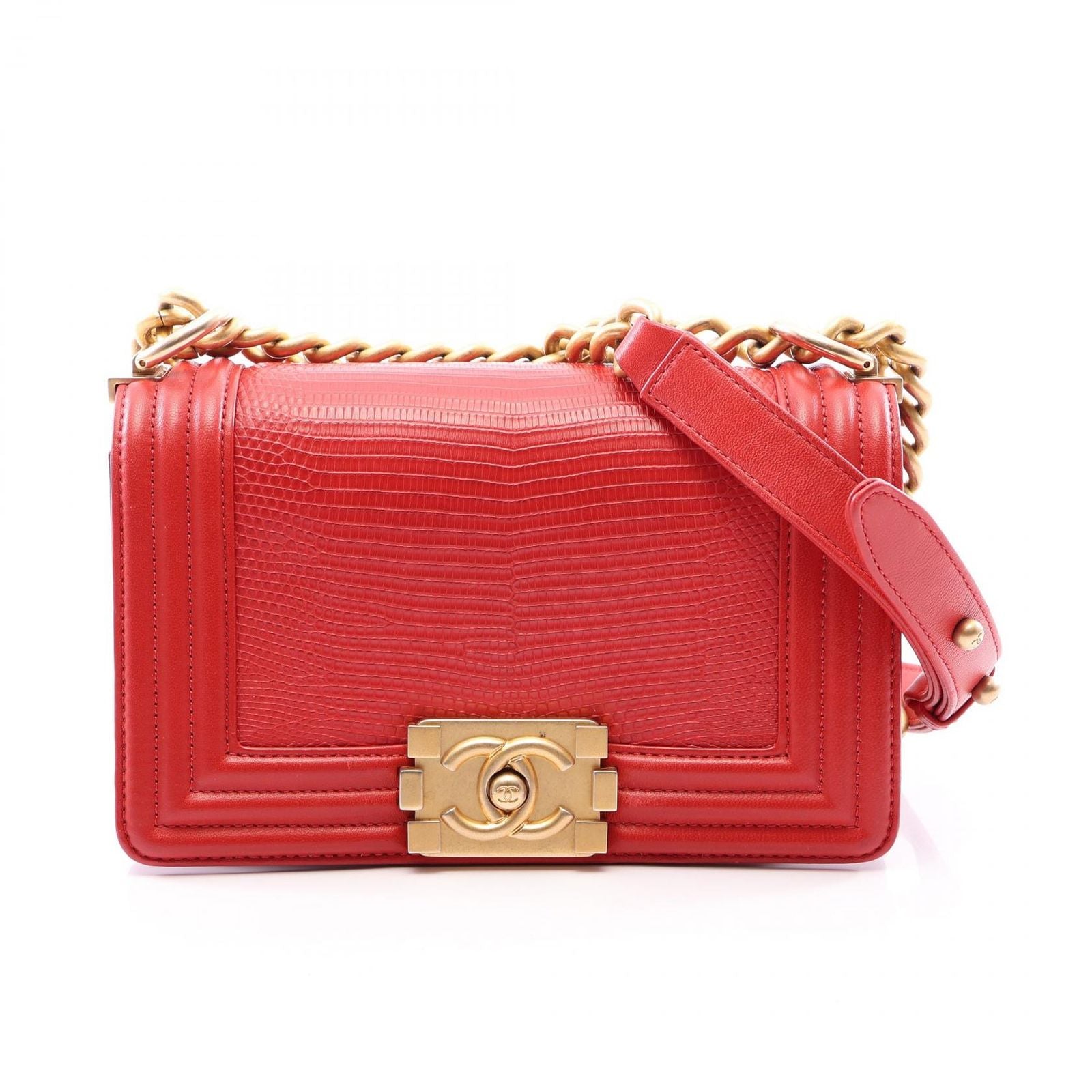 Chanel Shoulder Bag Boy Small Red Leather Chain