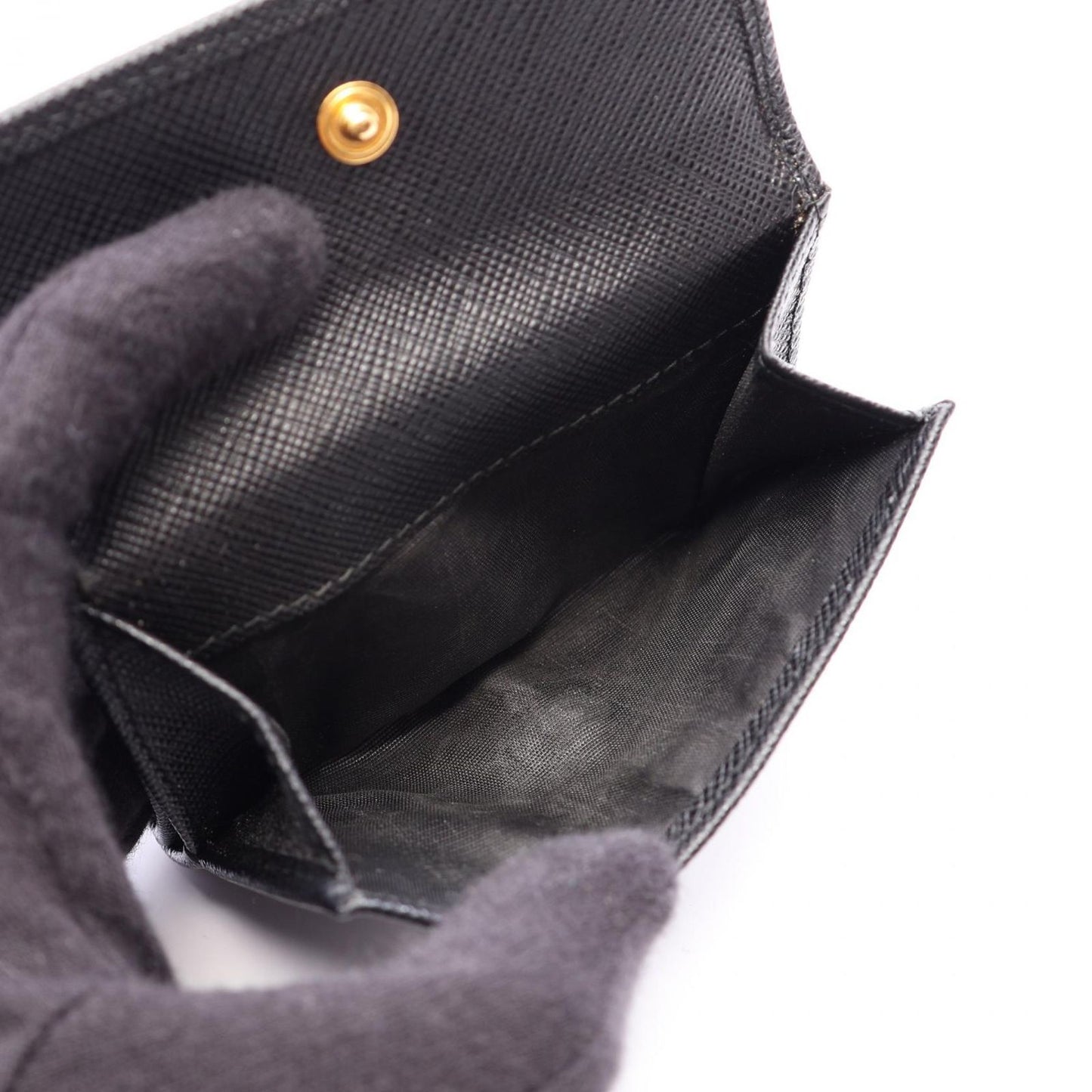 Prada Trifold Wallet Saffiano Triangle Black Leather Logo — view 4