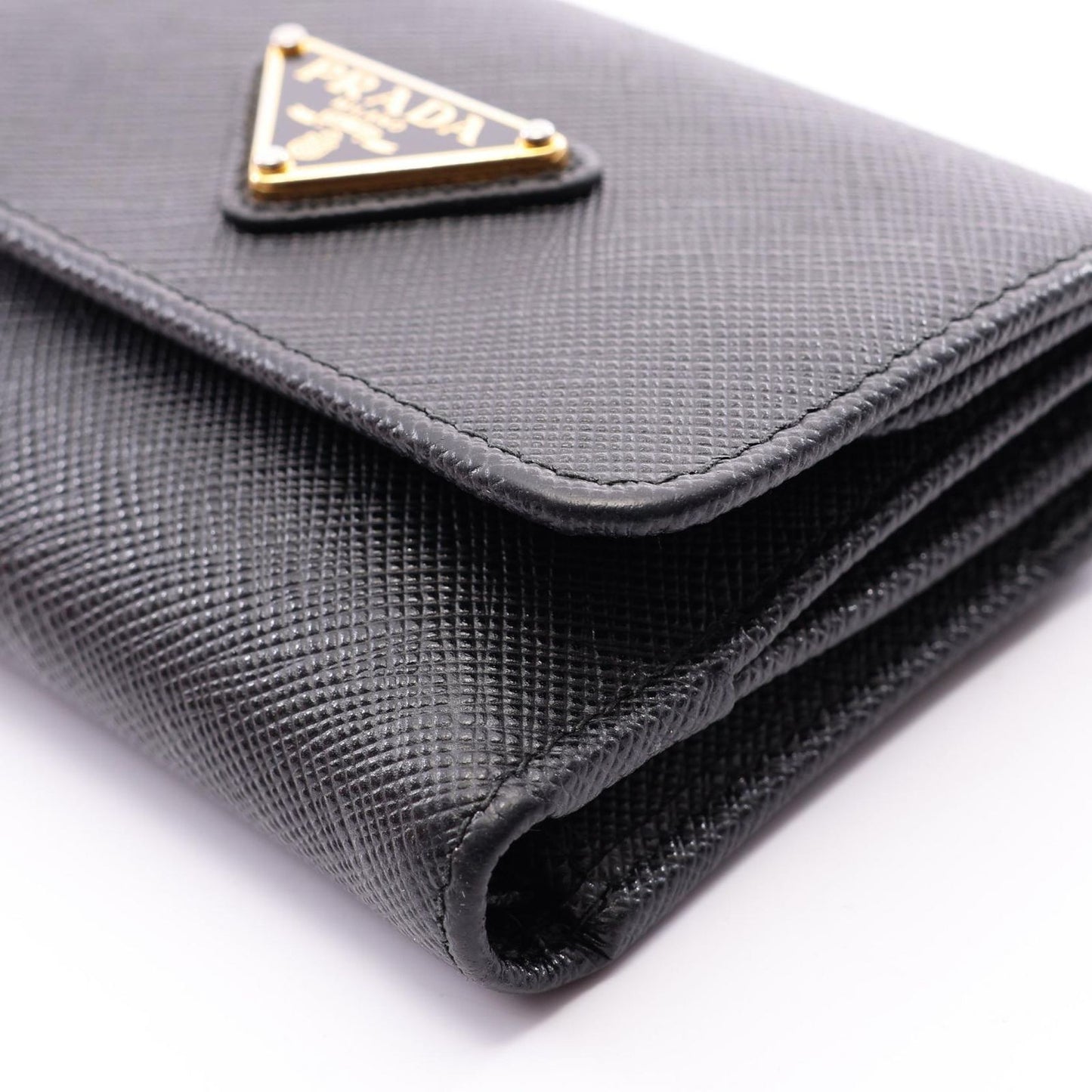 Prada Trifold Wallet Saffiano Triangle Black Leather Logo — view 7