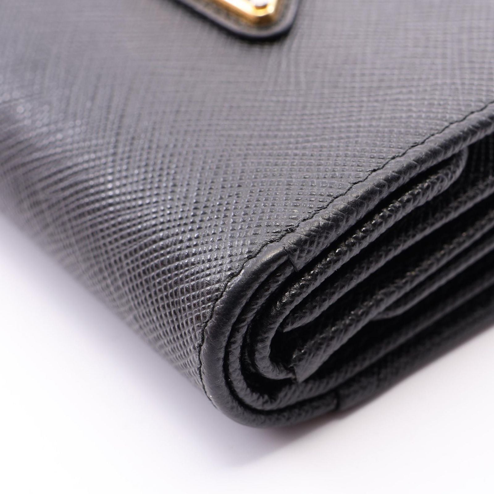 Prada Trifold Wallet Saffiano Triangle Black Leather Logo — view 8