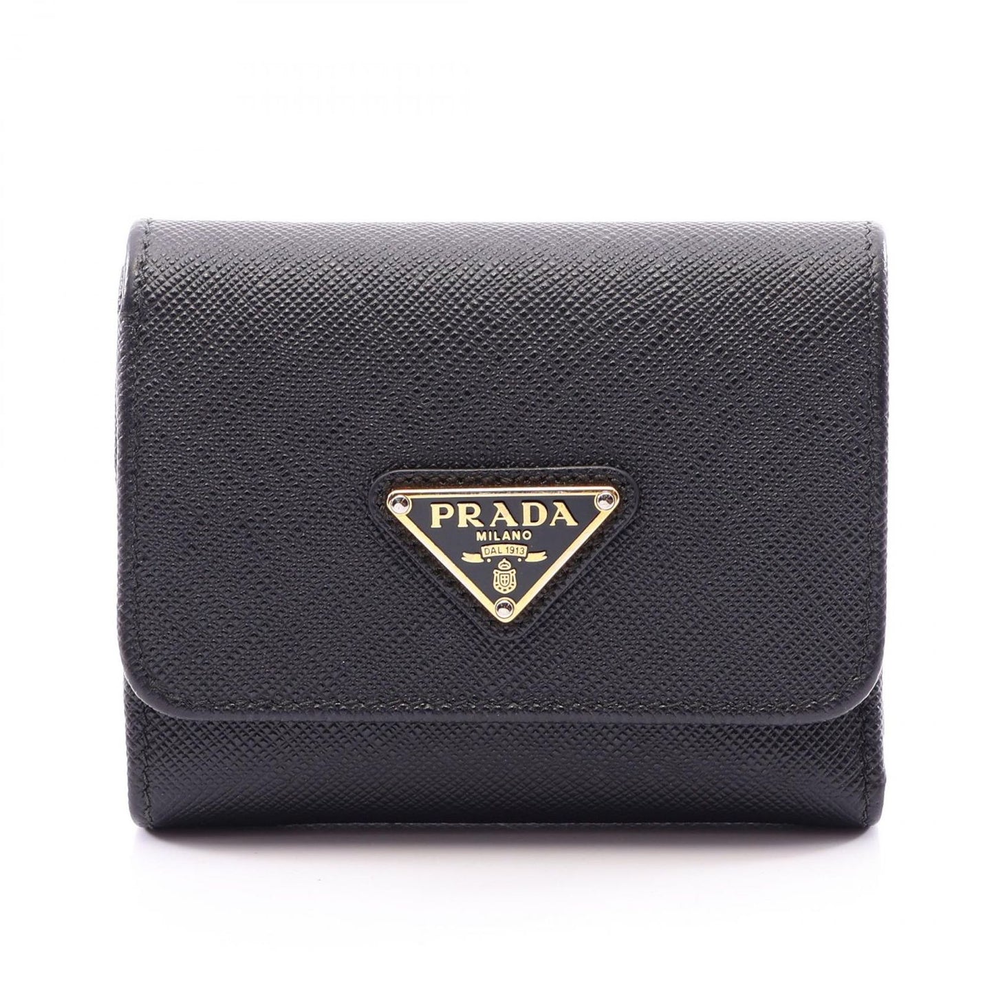 Prada Trifold Wallet Saffiano Triangle Black Leather Logo