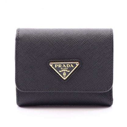 Prada Trifold Wallet Saffiano Triangle Black Leather Logo