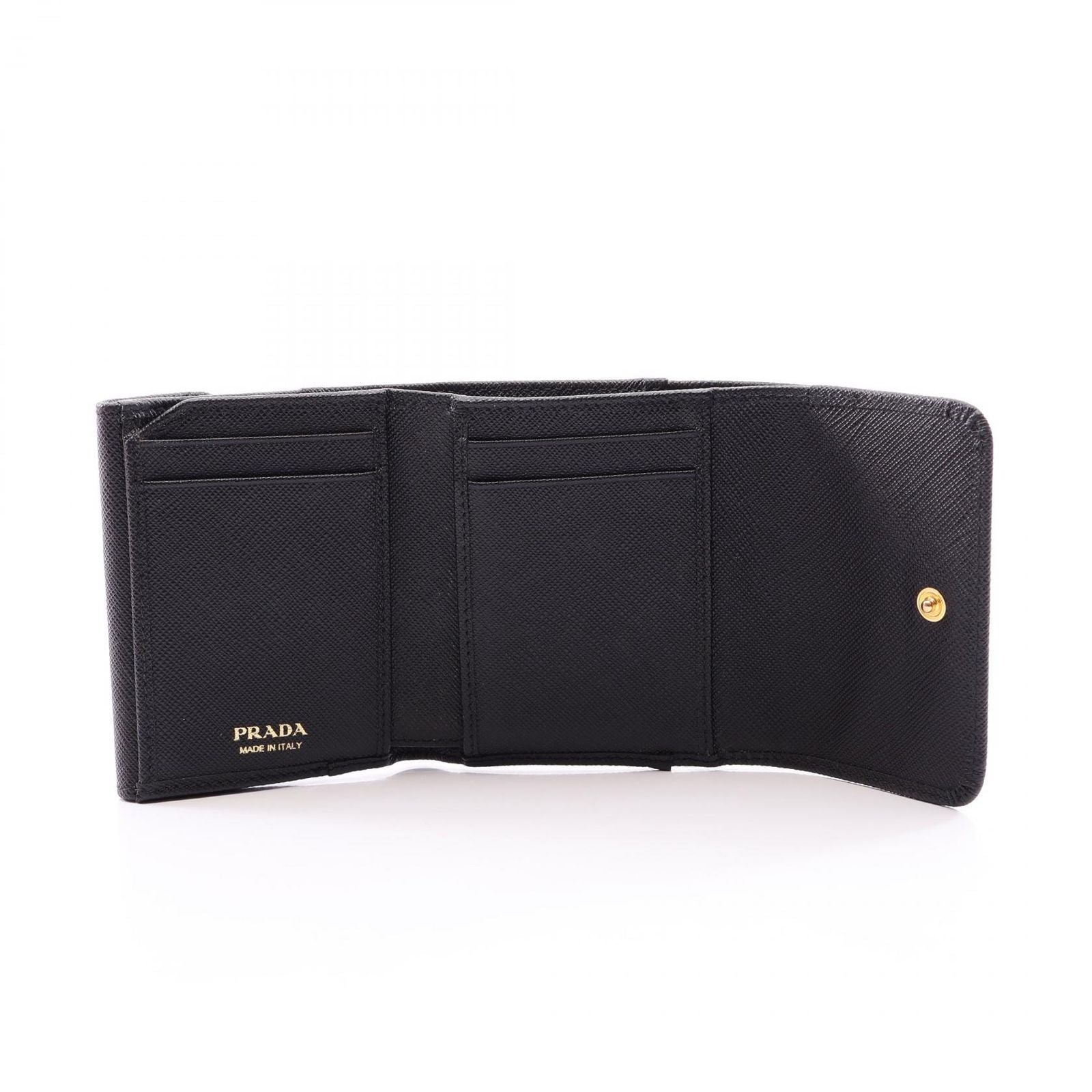 Prada Trifold Wallet Saffiano Triangle Black Leather Logo — view 3
