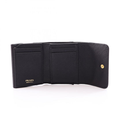 Prada Trifold Wallet Saffiano Triangle Black Leather Logo — view 3