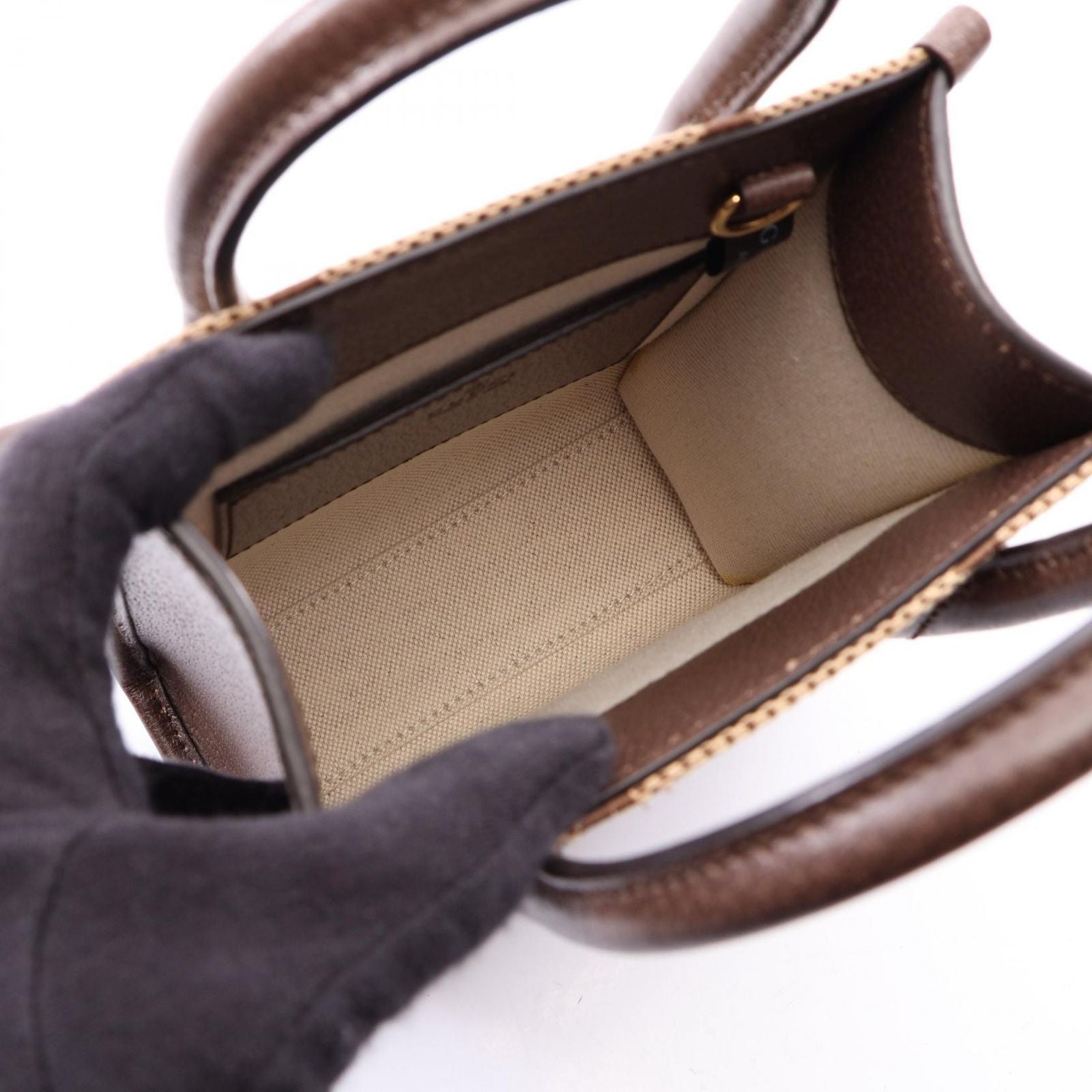 Gucci Tote Jumbo GG 2-Way Beige Dark Brown Canvas Leather Mini — view 3