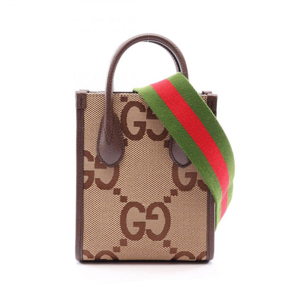 Gucci Tote Jumbo GG 2-Way Beige Dark Brown Canvas Leather Mini