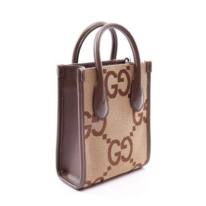 Gucci Tote Jumbo GG 2-Way Beige Dark Brown Canvas Leather Mini — view 2