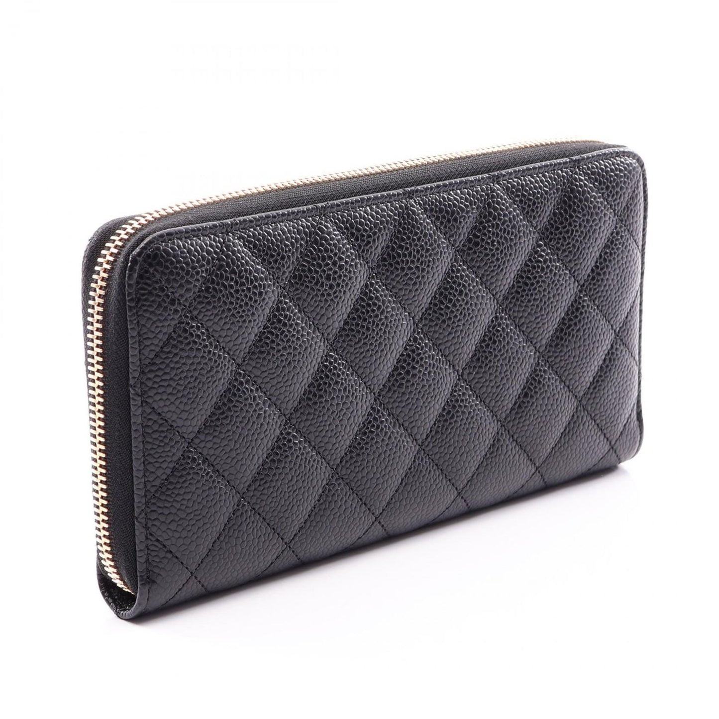 Chanel Round Wallet Classic Long Zip Quilted Black Caviar Leather — view 2