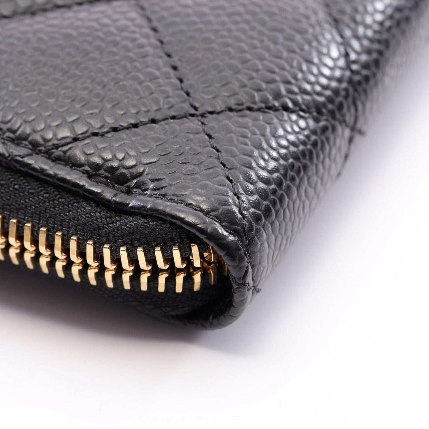 Chanel Round Wallet Classic Long Zip Quilted Black Caviar Leather — view 6