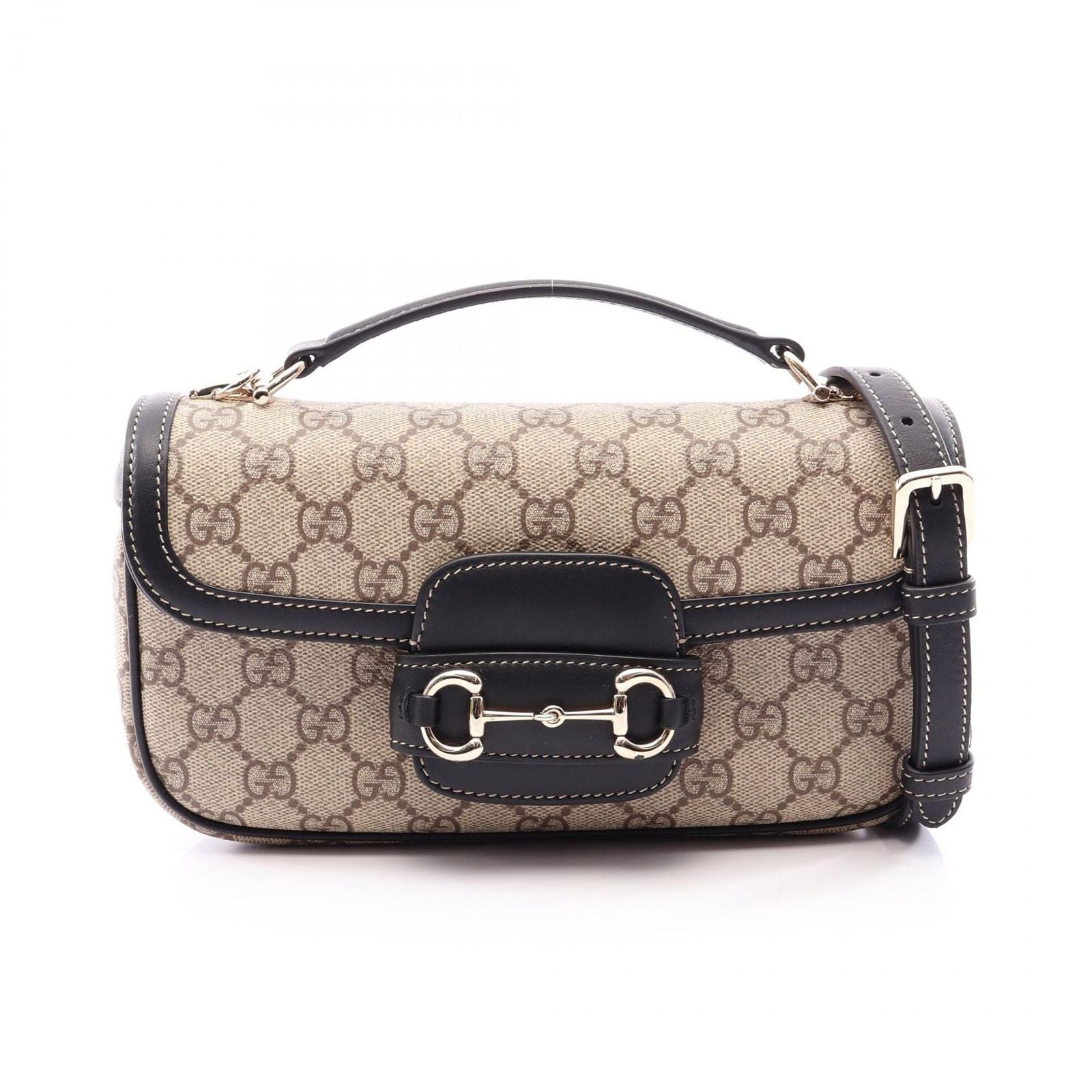 Gucci Handbag Horsebit Soft Small Top Handle Bag GG Supreme 2-Way Beige Black