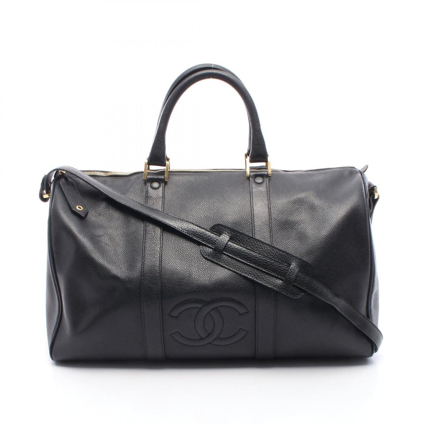 Chanel Boston Bag CC Logo 2-Way Black Caviar Leather CC