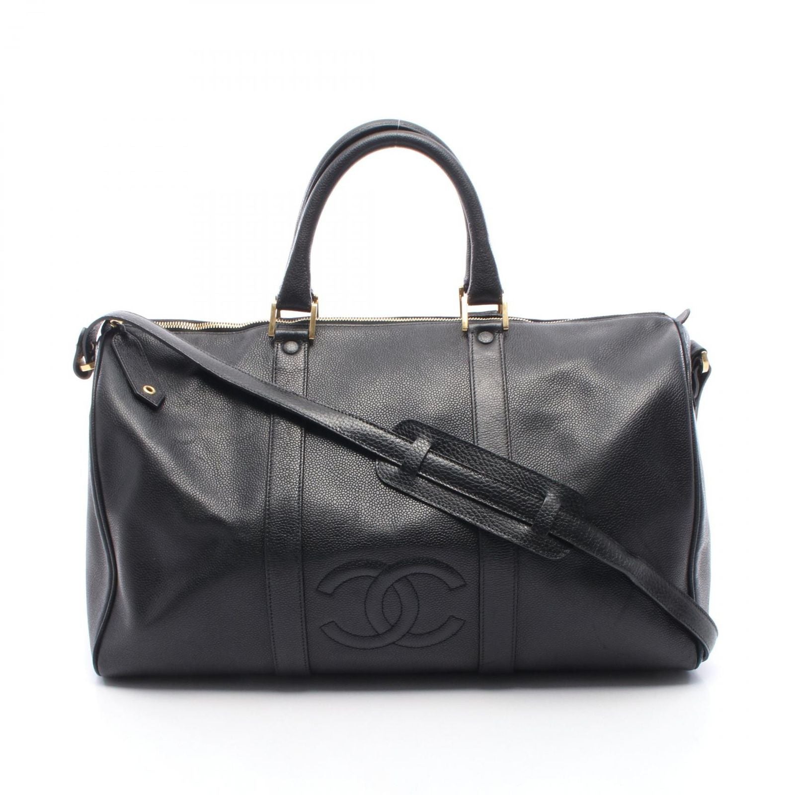 Chanel Boston Bag CC Logo 2-Way Black Caviar Leather CC