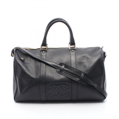 Chanel Boston Bag CC Logo 2-Way Black Caviar Leather CC