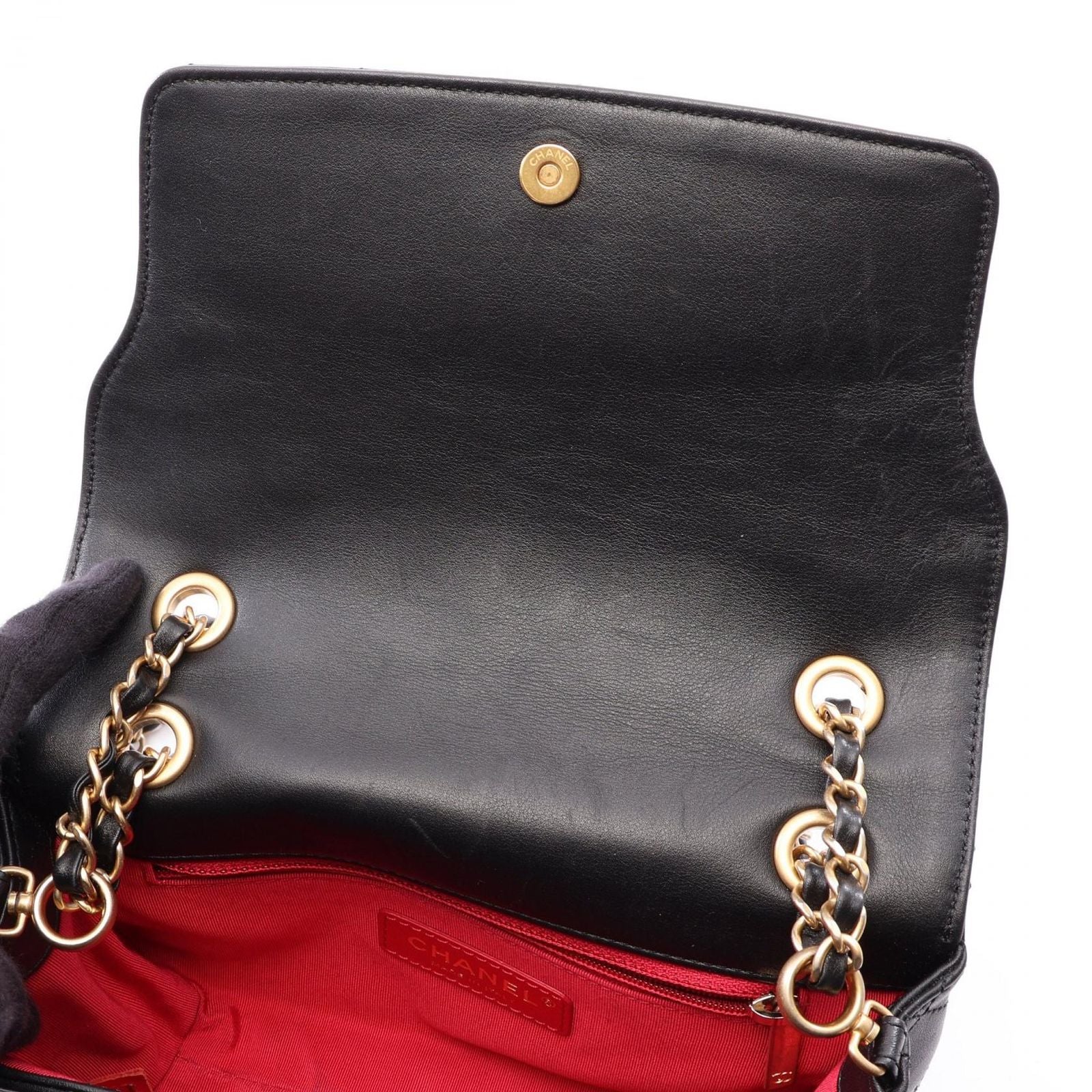 Chanel Shoulder Bag Quilted Logo Black Lambskin Chain — view 7
