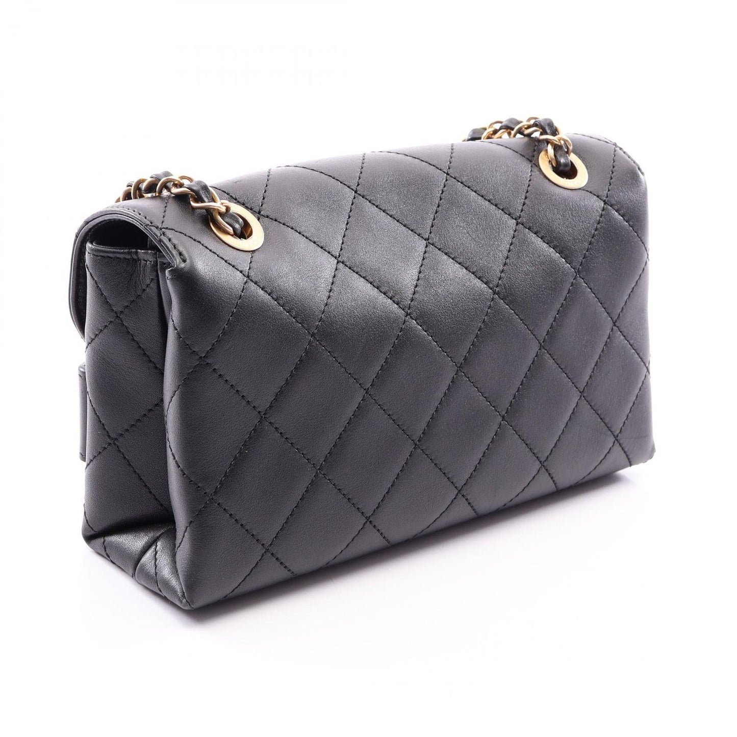 Chanel Shoulder Bag Quilted Logo Black Lambskin Chain — view 2