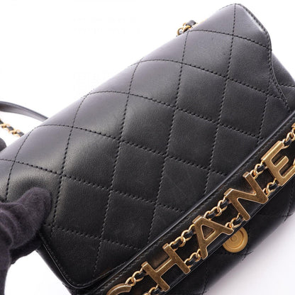 Chanel Shoulder Bag Quilted Logo Black Lambskin Chain — view 9