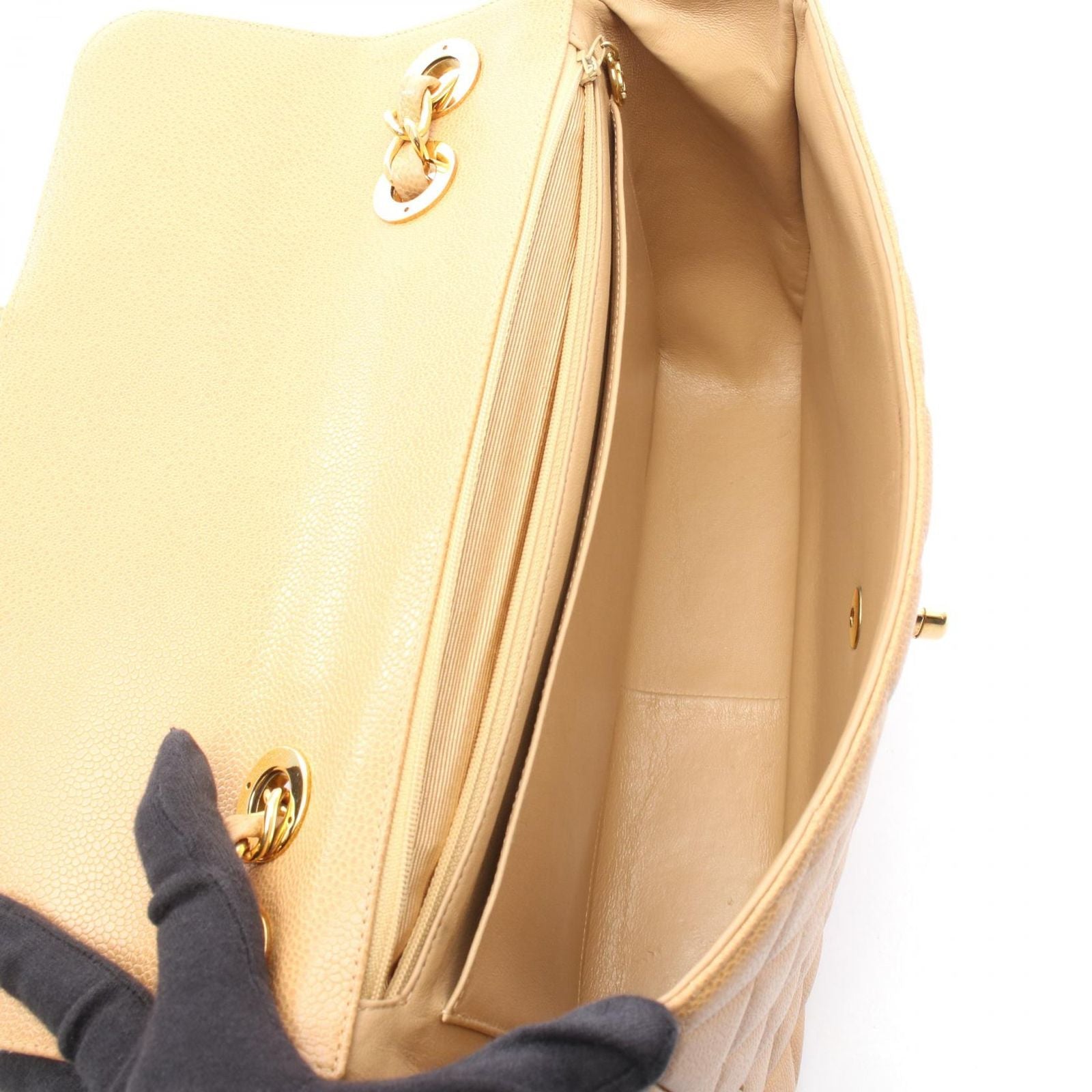 Chanel Shoulder Bag Deca Quilted 30 Single Flap Beige Caviar Leather Chain — view 3