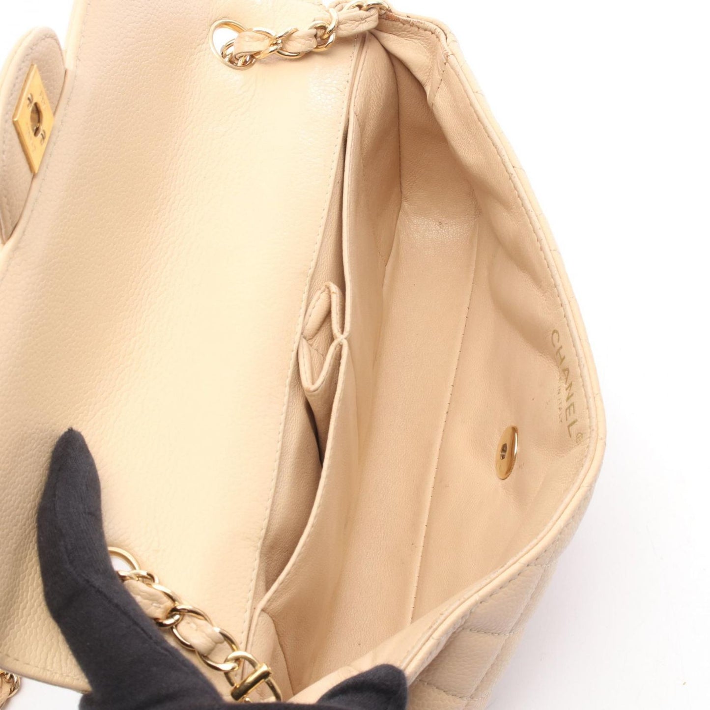 Chanel Shoulder Bag Quilted East Waist Beige Caviar Leather Chain — view 3