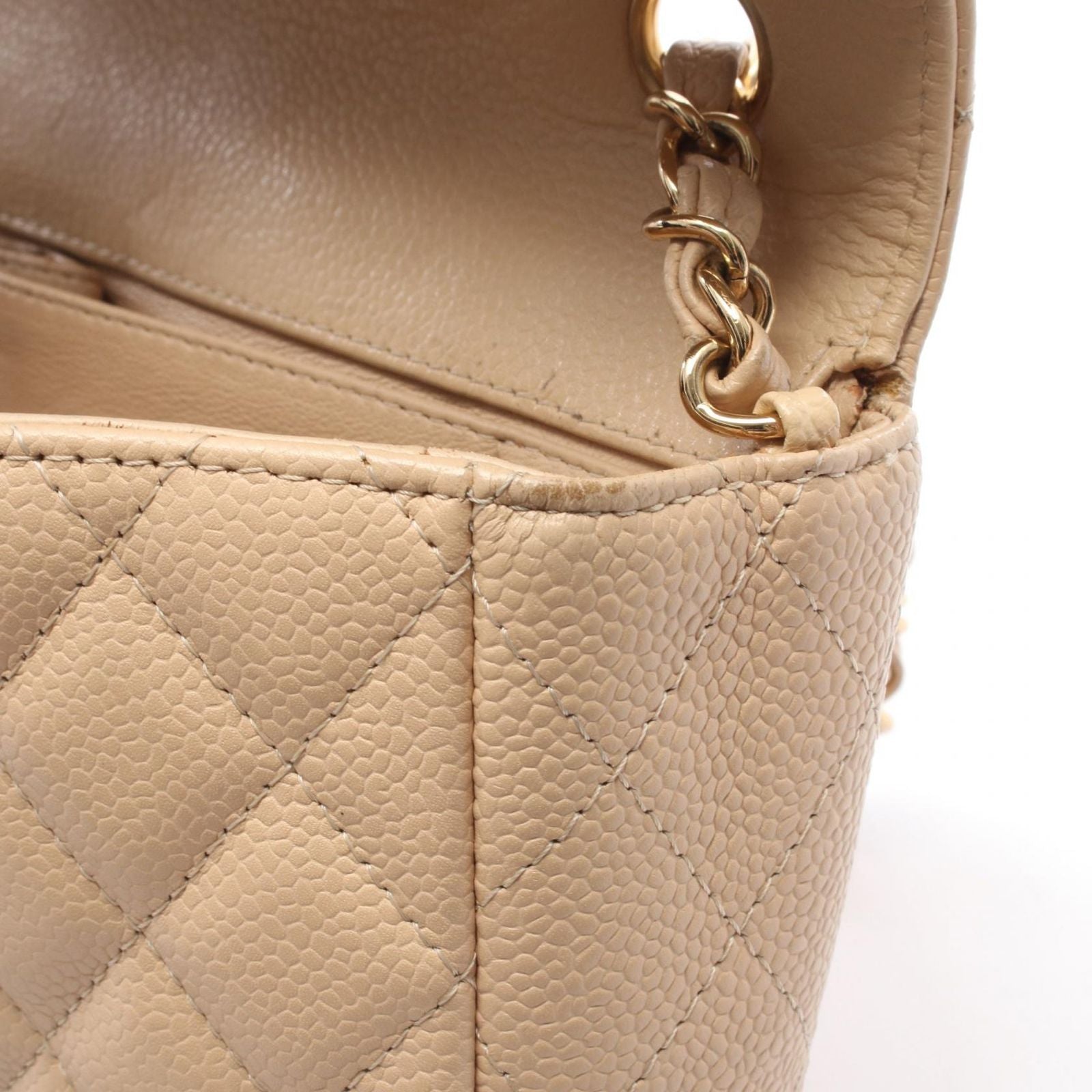 Chanel Shoulder Bag Quilted East Waist Beige Caviar Leather Chain — view 8