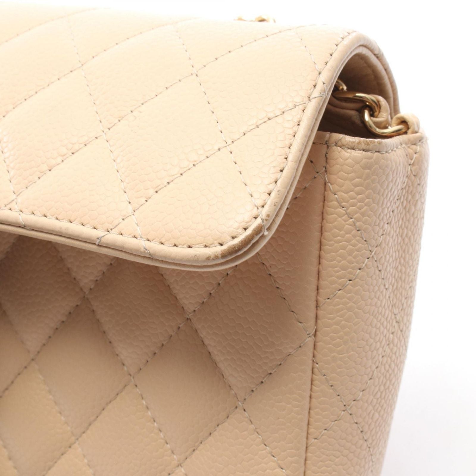 Chanel Shoulder Bag Quilted East Waist Beige Caviar Leather Chain — view 9