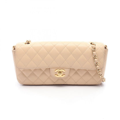 Chanel Shoulder Bag Quilted East Waist Beige Caviar Leather Chain