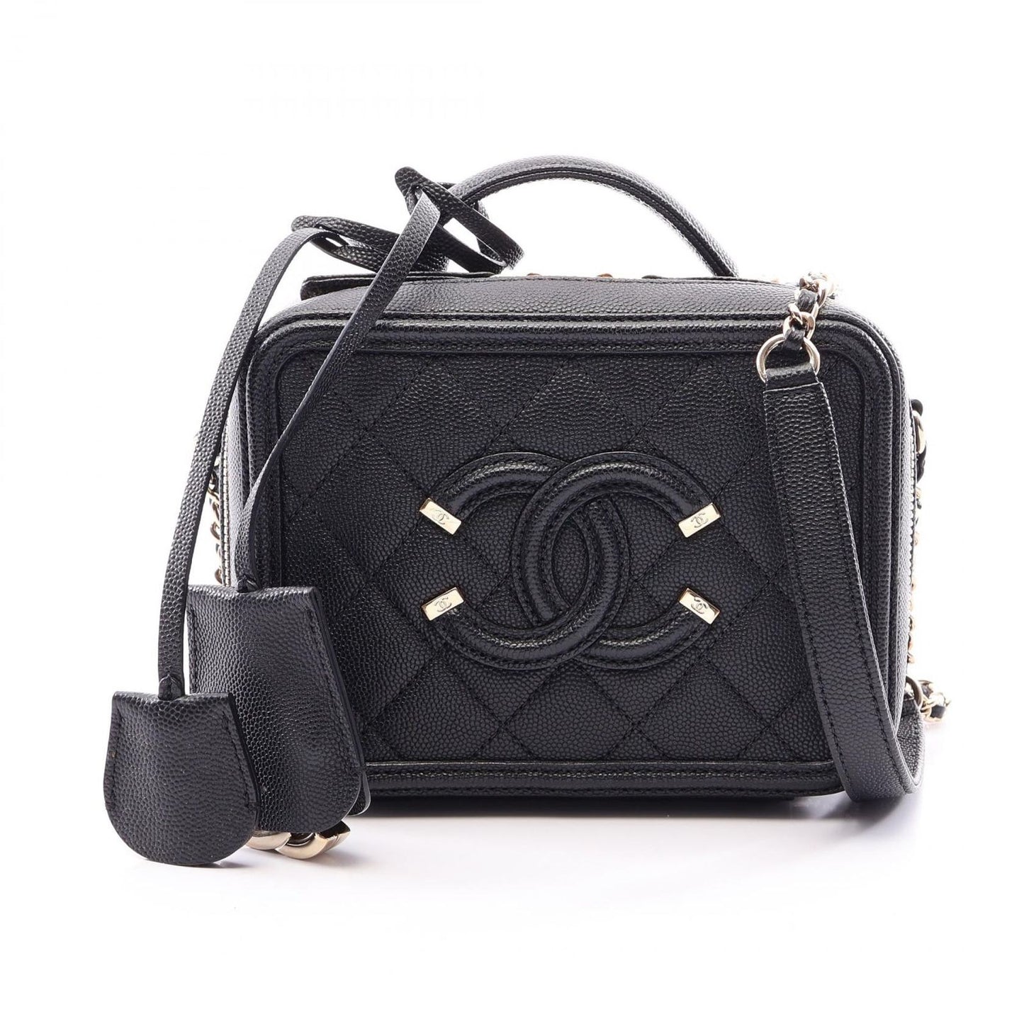 Chanel Shoulder Bag CC Figuri Small Vanity 2-Way Black Caviar Leather CC