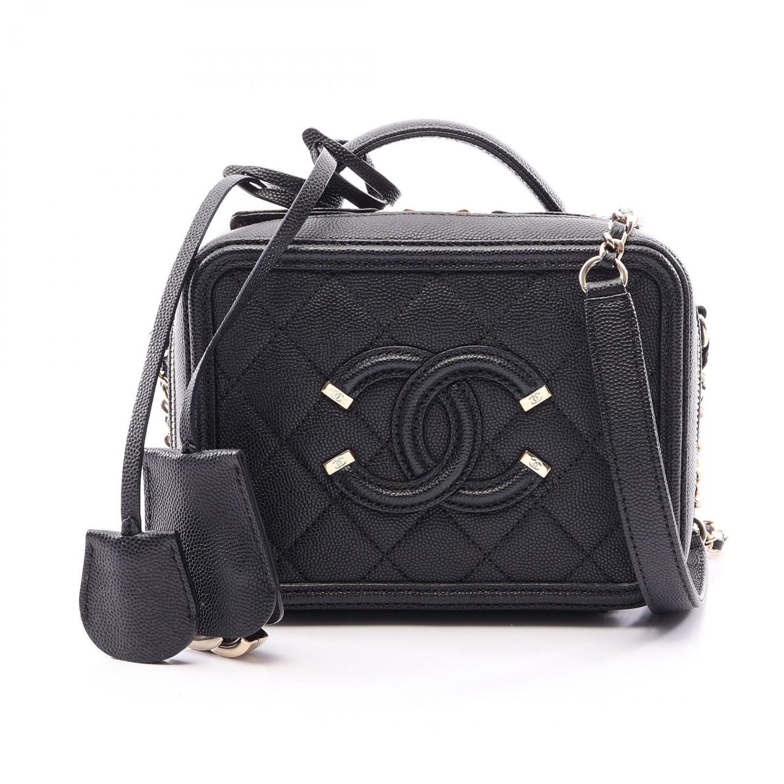 Chanel Shoulder Bag CC Figuri Small Vanity 2-Way Black Caviar Leather CC