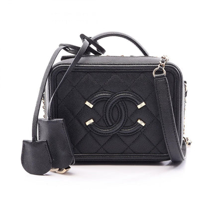 Chanel Shoulder Bag CC Figuri Small Vanity 2-Way Black Caviar Leather CC