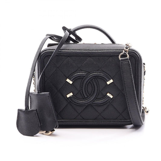 Chanel Shoulder Bag CC Figuri Small Vanity 2-Way Black Caviar Leather CC
