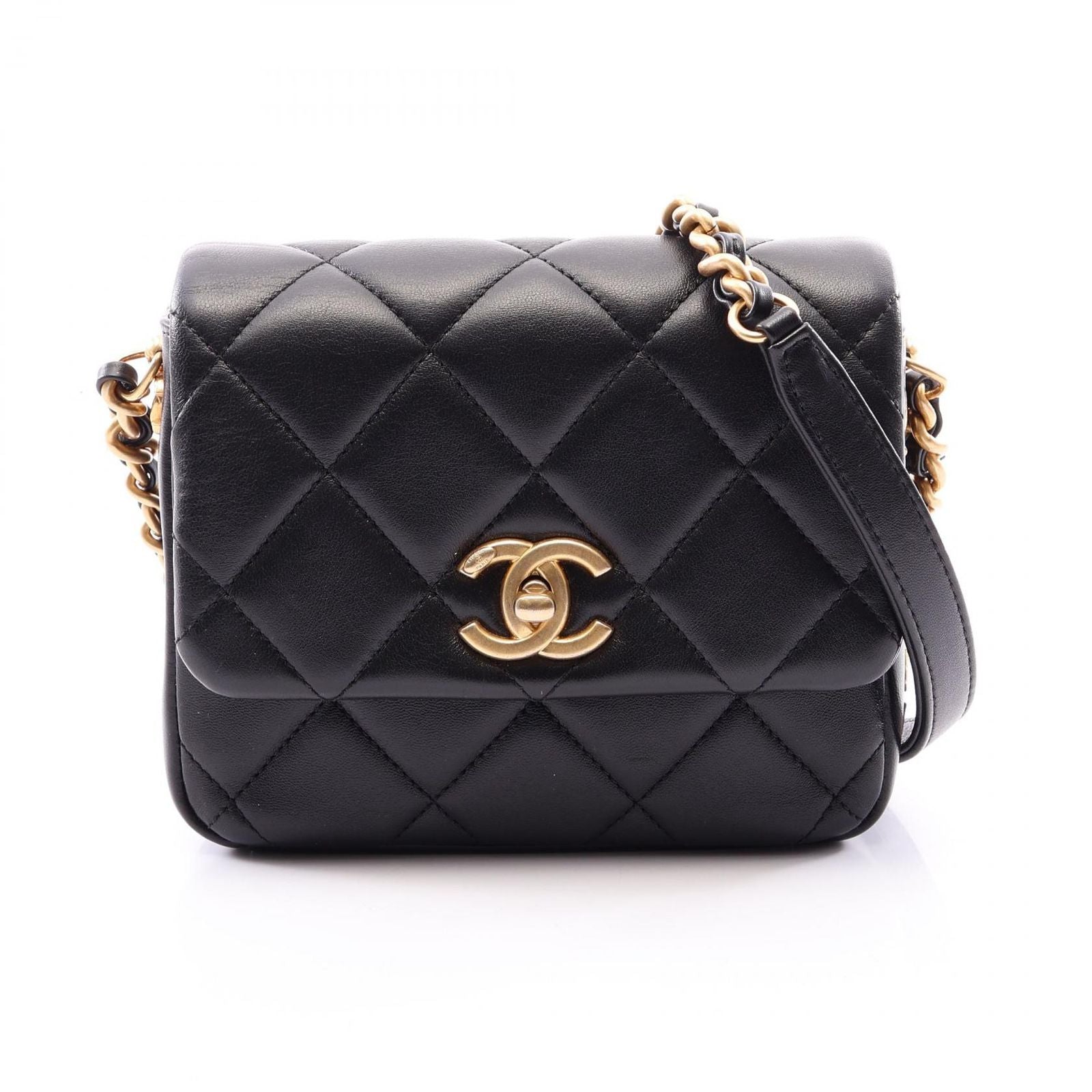 Chanel Shoulder Bag Quilted Black Lambskin Mini Chain