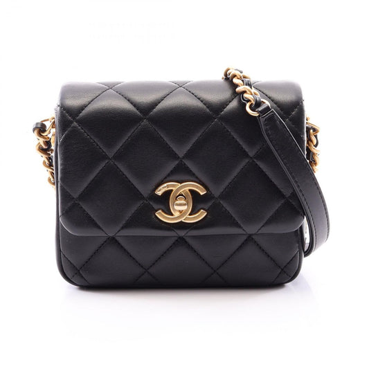 Chanel Shoulder Bag Quilted Black Lambskin Mini Chain