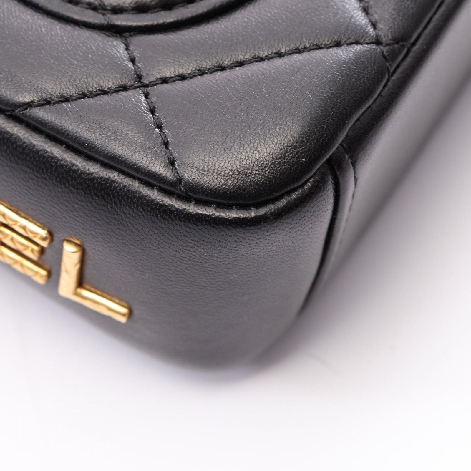 Chanel Shoulder Bag Quilted Black Lambskin Mini Chain — view 8