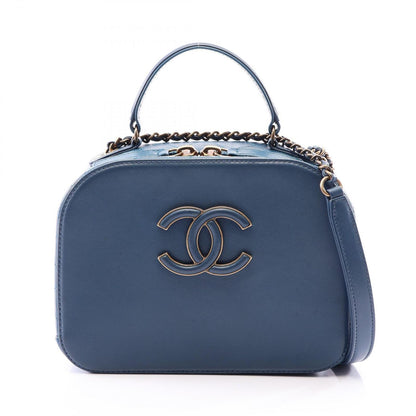 Chanel Shoulder Bag CC Logo 2-Way Blue Leather Quilted Top Handle Chain
